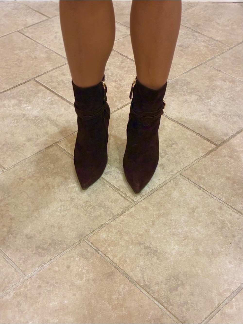Tom Ford Dark Brown Suede Pointed Ankle Boot with Gold Stiletto Heel - Picture 8 of 11